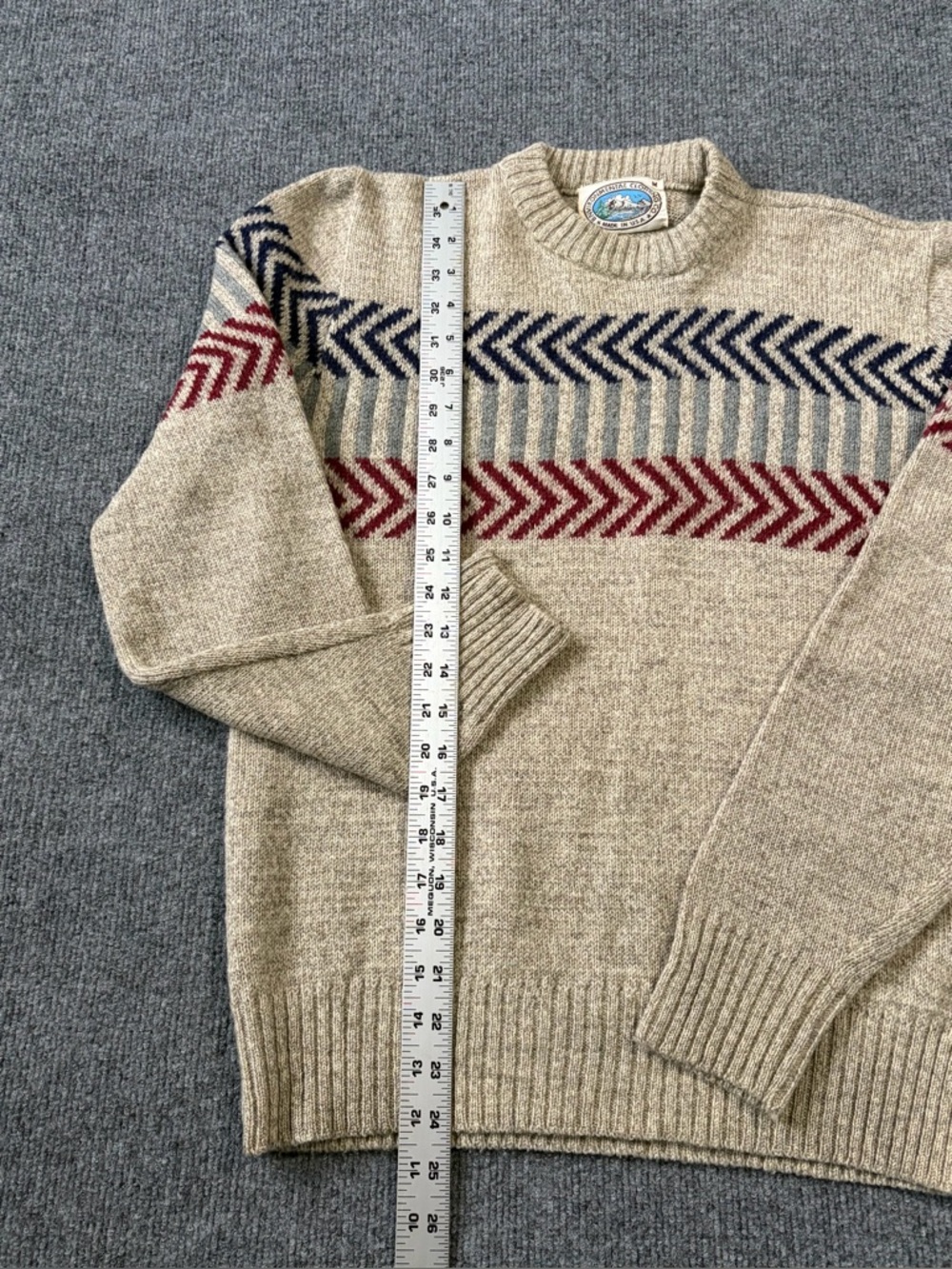 Vintage Environmental Clothing Co Wool Sweater USA Chevron Knit Beige Men’s M - Picture 2 of 8